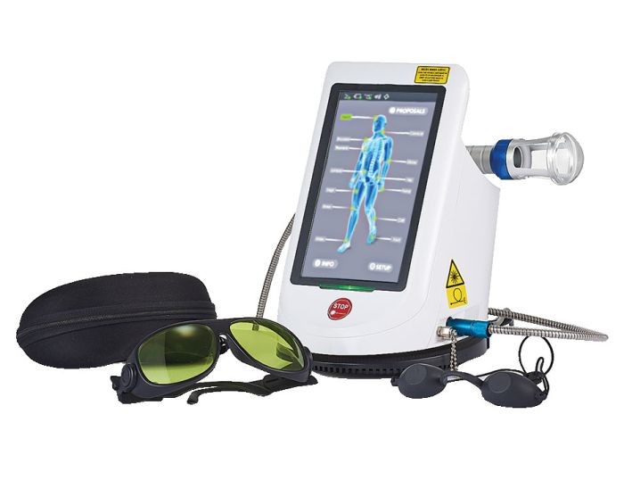 A product view of a Medray Quad Class IV laser used to accelerate healing and relieve pain in chiropractic care.